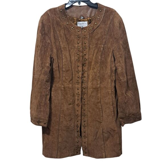 Vintage Pamela McCoy Luxurious Y2K Boho Leather Suede Studded Jacket 1X Brown - Picture 1 of 16